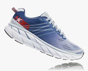 Hoka One One Women's Clifton 6 Recovery Shoes White/Blue Canada Sale [MBINV-0629]